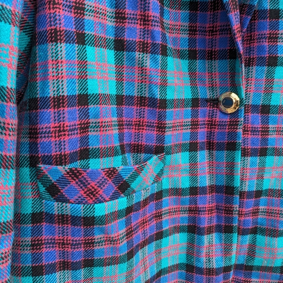 Vintage Bleyle 100% wool plaid single button blazer with shoulder pads - Picture 2 of 6